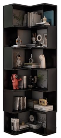 Eckregal Ständer, 6-stöckiges Eckregal Aus Holz, Eck-Bücherregal, Eck-Bücherregal, Ständer, Eck-Präsentationsregal, Aufbewahrung Für Wohnzimmer Eck-Bücherregal für Wohnzimmer(Color:Svart)