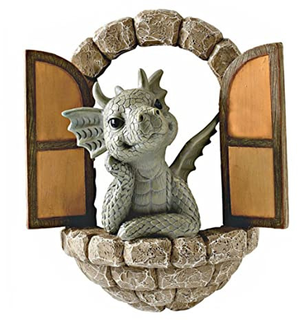 Adornos De JardíN De DragóN Patio Al Aire Libre Escultura Escultura JardíN Dinosaurio DecoracióN De La Pared Dinosaurio De Hadas para El áRbol Abrir La Ventana