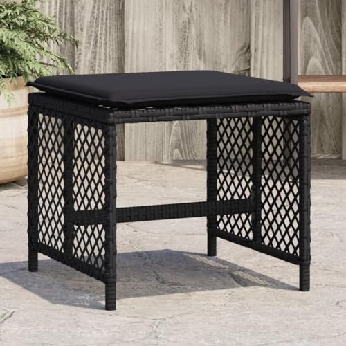 Xichuzi Gartenhocker mit Kissen 4 STK. Schwarz 41x41x36 cm Poly Rattan, Balkon Hocker, Fusshocker Garten, Hocker Garten, Fußhocker Für Sessel, Gartenmöbel Hocker - 365049