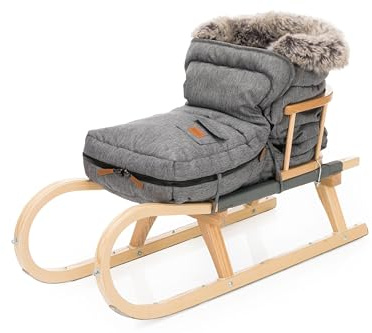 Fillikid Schlittensack Exklusiv | Warmer Fußsack für Holzschlitten mit Lehne | Winddicht & wasserabweisend | Kuscheliger Kragen in Felloptik | 100% Polyester | 70 x 60 cm | Perfekt für Winterausflüge