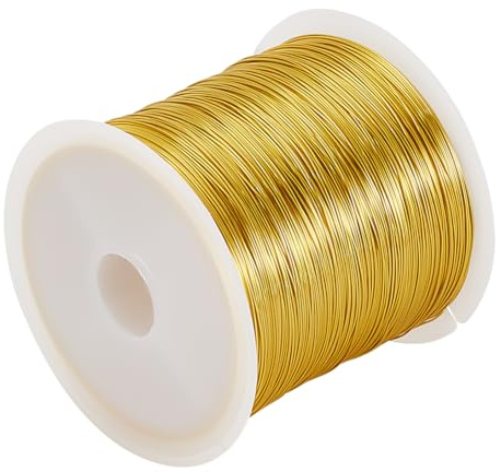 MAYJOYDIY 100M Real 18K Gold Plated Wire 0.3mm 28 Gauge Jewelry Craft Wire Golden Tarnish Resistant Copper Beading Wire for Bracelet Necklace Charm Beading Jewelry Making Findings