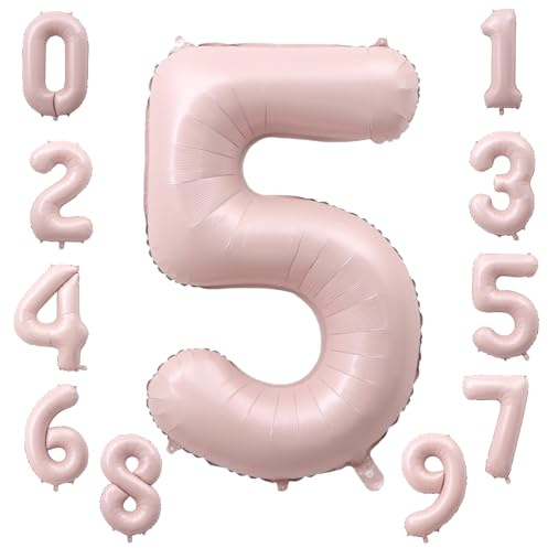 Koboko Zahlen Luftballon 5 Rosa, 40 Zoll XXL Folienballon 5, Pastell Rosa Ballon 5 Geburtstag Mädchen, Helium Ballons Geburtstagsdeko Mädchen 5 Jahre, Luftballons Pink Zahl 5 für Geburtstag Party Deko