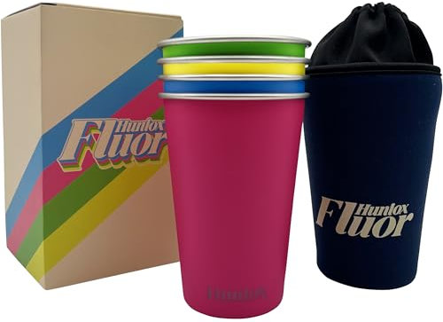 HUNIOX® Fluor 4 X 500 ML – Vasos Agua – Juego Vasos – Copas de Vino - Vasos De Cerveza – Taza 500ML – Vasos Grandes – Vasos Cerveza – Taza Camping Acero Inoxidable (Fluor, 500 ML)