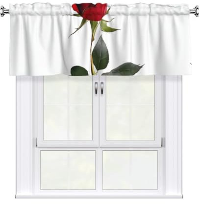 ESNAIUVCD Querbehang halbtransparent mit rotem Rosendruck für Küche, Wohnzimmer, Schlafzimmer, 137 x 45 cm