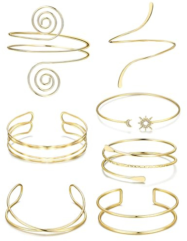 Yeomju Armreif Gold Damen Set, 7 Teiliges Verstellbares Oberarmreif Schmuck, 14K Vergoldet, Minimalistisches Design Für Partys Und Besondere Anlässe(C)