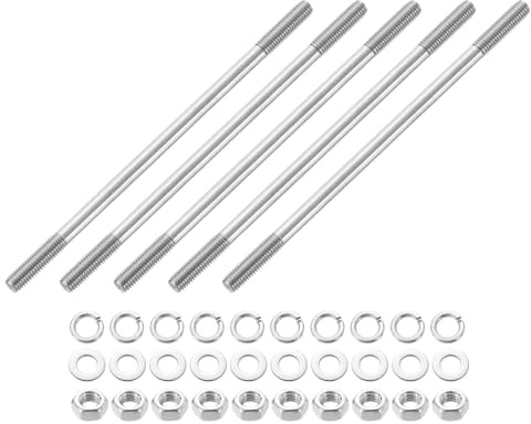 QUARKZMAN 5 Stück Stockschrauben M8 x 170mm, Doppelseitige Gewindestangen Madenschrauben Set 304 Edelstahl Gewinde mit Muttern und Flach- & Sicherungsscheiben für Montage Hauswartung