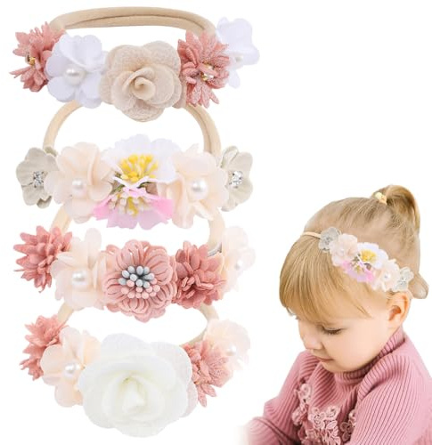 Fascia Capelli Neonata, 4 Pezzi Fasce Per Capelli Per Bambina, Fascia Elastica, Fasce per Capelli in Nylon per Bambina Fascia Elastica, per Neonati, Bambini Piccoli,Accessori per la Fotografia