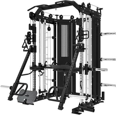Bad Company Estación de fuerza Ultimate I Multifuncional Studio Homegym con 180 kg de pesos, barra de dominadas y amplios accesorios como brazos Jammer, prensa de piernas, etc. (ruedas de plástico)
