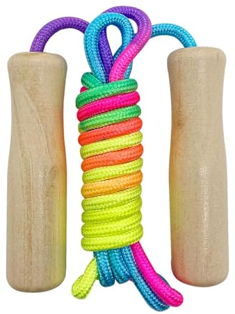 Vibronova Corde à Sauter Sport 240cm, Corde a Sauter Reglable avec Poignée en Bois pour Enfant Filles Garçons 5~10 Ans Adulte Exercice, Coloré