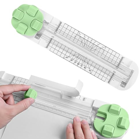 EUBSWA 4-i-1 pappersskärare med 4 blad (rak, våg, perforering, spår), precisionslinjal och enkel användning för scrapbooking, korttillverkning, gör-det-själv (grön)