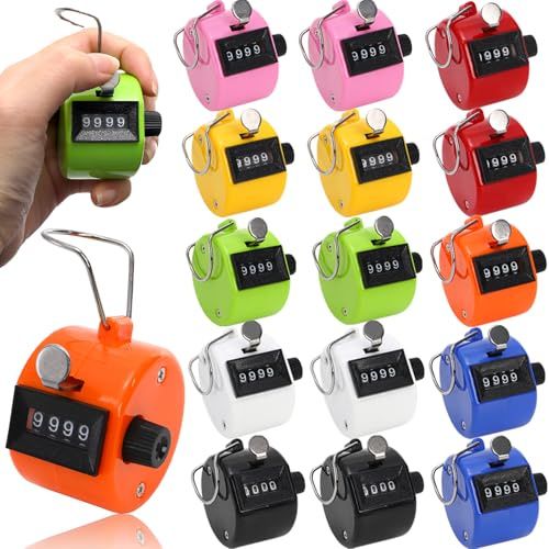 Tebery 16 Pcs Hand Clicker Counter, 4 Digit Manual Mechanical Tally Counters with Finger Ring, Handheld Assorted Color Pitch Clicker Counter for Sports Stadium Coaching, 8 Color