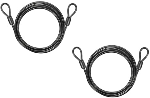 PATIKIL Security Cable Lock (3mm Dia 2.2 Meters 50kg Load, Black) (2 Pcs) Vinyl Coated Stainless Steel Double Loops Flexible Wire Rope Safety Cable Luggage Lock Suit for - Outdoor