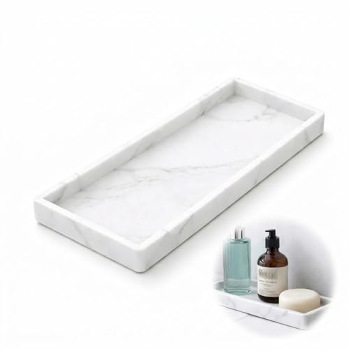 Rectangular Silicone Storage Tray, White Marble Pattern, 30 x 12.5 x 2 cm