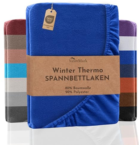NatureMark Winter Thermo Fleece Spannbettlaken, Spannbetttuch in vielen Farben und Größen Winter Bettlaken, Spannbettlaken 140 x 200 cm bis 160 x 200 cm - royal blau