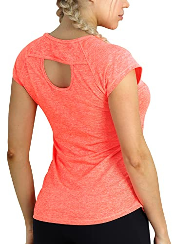 icyzone Damen Sport T-Shirt Kurzarm Laufshirt Rückenfrei Fitness Oberteile Gym Yoga Top