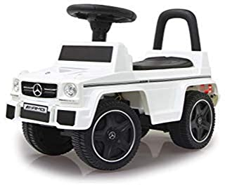 JAMARA 460403 Rutscher Mercedes-Benz AMG G63 Kippschutz, Kofferraum unter Sitzfläche, Schub-und Haltegriff, AUX-und USB-Anschluss, Hupe/Motorsound am Lenkrad, wertige Verarbeitung, weiß