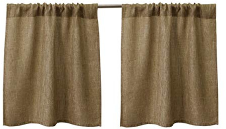 Valea Home Burlap Tier Curtains for Short Windows, 24 inch Linen Cafe Curtains, Rustic Tan Rod Pocket Set of 2
