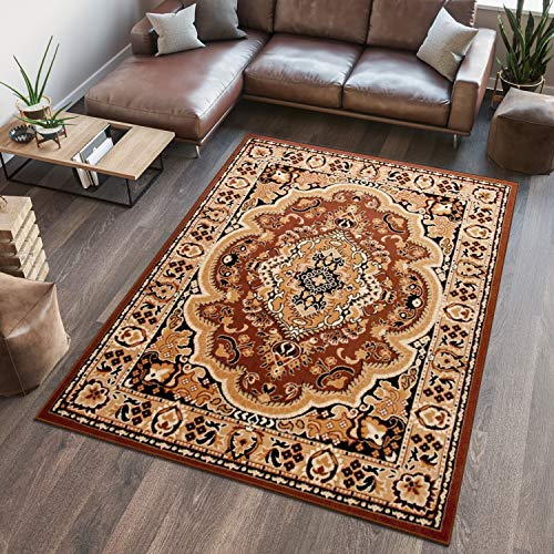 TAPISO Atlas Teppich Kurzflor Braun Hellbraun Beige Klassisch Orientteppich Floral Ornament Bordüre Vintage Wohnzimmer Schlafzimmer ÖKOTEX 220 x 300 cm