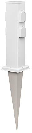 ledscom.de Garten-Steckdosen-Säule Polly mit Erdspieß für außen, IP44, 4-Fach, Edelstahl, eckig, weiß, 40cm