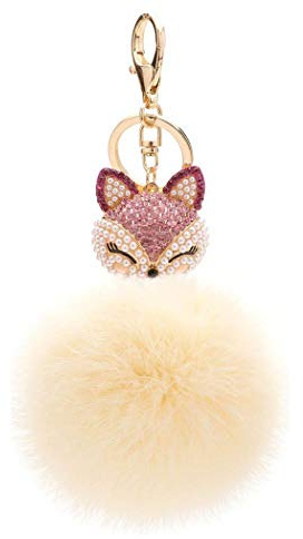Schlüsselanhänger Süß Plüsch Ball Taschenanhänger Strass Fuchs Weich bommel Keychain Elegant Plüsch-Kugel Auto-Anhänger Pompom Glitzer Schlüsselring Handtaschenanhänger (# 12)