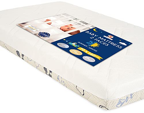 Sweety Fox Baby Matratze 70 x 140 cm Oeko-TEX, EN 16890+A1 und Made in EU Zertifiziert - Höhe 11cm - Kindermatratze Wendbar mit Sommer und Winterseite