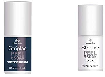 alessandro Striplac Peel or Soak Superstition Blue – LED-Nagellack in dunklem Blau – 1 x 8ml & Striplac Peel or Soak Top Coat – LED-Überlack für eine perfekt glänzende Farblackierung – 1 x 8ml