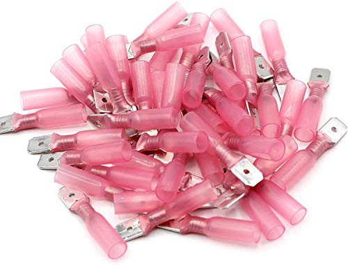 25 Stück Kabelschuh Flachstecker Stecker Rot für Kabel 0.5-1.5mm² Steckbreite 6,3 mm Quetschverbinder mit Schrumpfschlauch teilisoliert Männlich Kabelschuhe