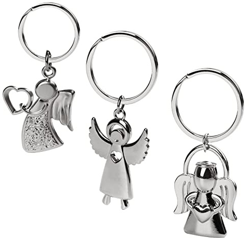 QOPAHI Guardian Angel Keyrings for Women, Car Mum & Best Friend Keyrings with Heart, Drive Safe Angel Gifts for Friends & Girls (3Pcs Different Shapes)
