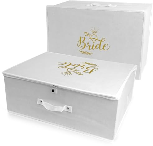 Wedcova UK Hochzeitskleid Aufbewahrungsbox | Weiß Personalisierte Brautkleider Unterbett Aufbewahrungsboxen | Unter Bett Kleidung Box mit 10 Säurefreie Tissue Papiere | Raum Organizer Box | Medium