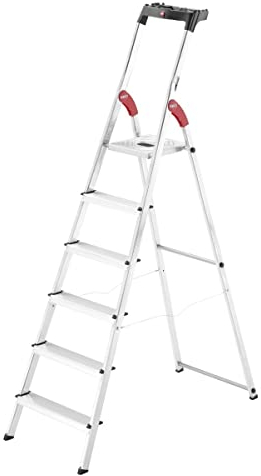Hailo Stehleiter StandardLine 6 Stufen, belastbar bis 150 kg, Leiter aus Aluminium mit Ablage & Stabiler Holmführung, klappbare Aluleiter rostfrei, Silber, Aktuelles Modell L60, Made in Germany