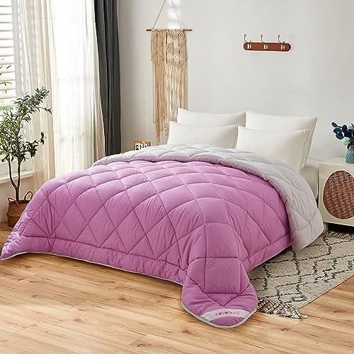 NH NOVOTEXTIL HOGAR Edredón Relleno Nórdico Cama 90 (180x270), Edredón Bicolor de Fibra 350 gr/m² - Nórdico Invierno Suave, Ligero, Reversible y Transpirable (Violeta/Gris)