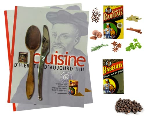 Livre recueil de recettes Rabelais avec 1 boîte d'épices Rabelais 50 grs et 1 boîte de poivre grain 50 grs
