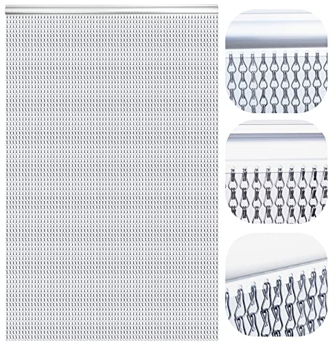 LYMMIYTC Rideau à Chaînes en Aluminium, 90×210cm Écrans de Porte à Rideau de Chaîne pour Décoration des Portes, Rideau Volant en Métal Stores Anti-Insectes Antiparasitaire (Gris)
