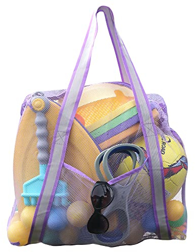 LEAFOREST Large Beach Bag with Zipper Lightweight Mesh Bag for Swimming Pool Sand Toys Beach Toy Bag (Purple)