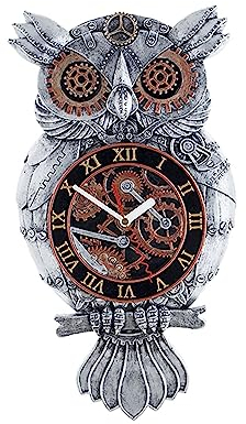 WRJAHCG Wanduhr Pendeluhr, Steampunk Eule Pendeluhr Nachahmung Metall Wanduhr Handbemaltes Harz Antike Wandschnitzerei
