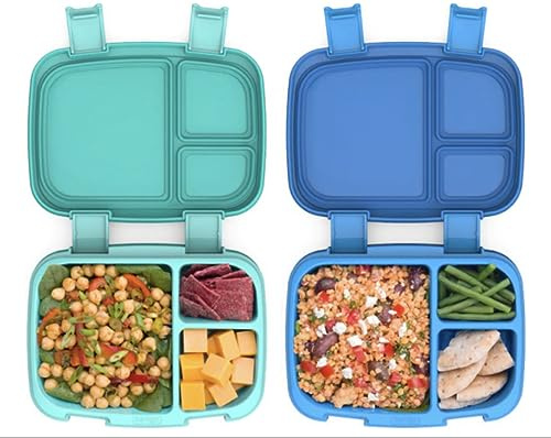 Bentgo Fresh (azul/verde, paquete de 2) – Nueva y mejorada a prueba de fugas, versátil lonchera estilo bento de 4 compartimentos