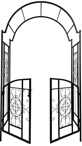 MELPHI Garden Arbor with Gate, Metal Garden Arch with Trellis for Climbing Plants, Roses, Vines, Outdoor Garden Archway for Wedding Bridal Party Decoration Ceremony