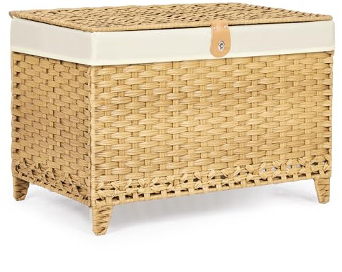 Honjourai Wicker Storage Basket with Lid,Rattan Shelf Basket with Removable Liner Bag,160L Storage Bin,Storage Trunk with Heightened Feet,Storage Container for Wardrobe,Home Organizer