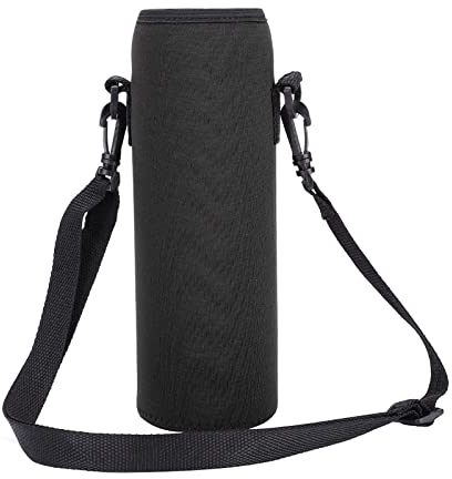 Ejoyous Funda para Botella de Agua, Bolsa Portabotellas con Correa, Bolsa Térmica para Botella de Agua, Bolsa Portátil para Botella para Acampar Al Aire Libre, Senderismo, Pesca (BLACK)