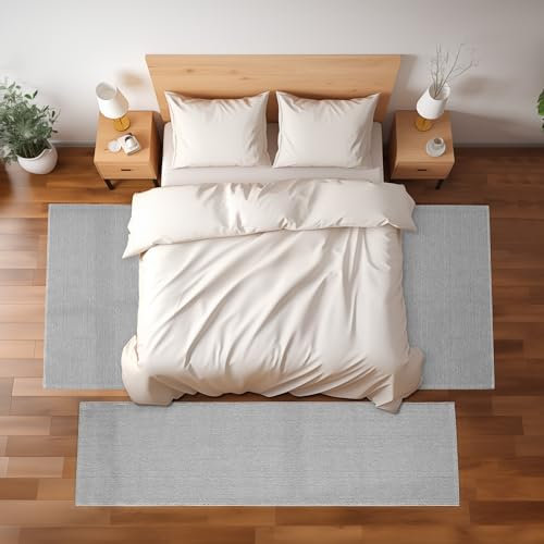 Bettumrandung Teppichläufer, Cut-Loop Teppich, Bettvorleger Läufer Flur Küchenläufer 3 Teilig Einfarbiges Design Teppich Schlafzimmer Weich Farbe: Silber