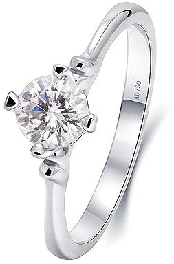 Whoiy Gold Ring Frauen 14K, Runder Schnitt Solitär 0.5ct Moissanite Verlobungsringe Echt Weissgold Ehering Trauring für Damen Gr 47 (15.0)