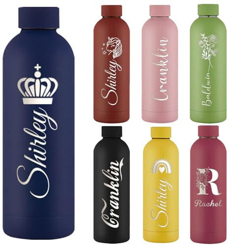 Akmxem Personalisierbare Trinkflasche aus Edelstahl - Auslaufsichere Trinkflasche mit Namen, Thermosflasche 500ml mit Gravur Personalisiert Geschenk