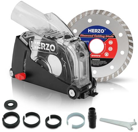 HERZO Absaughaube für Winkelschleifer 115mm/125mm mit Führungsschlitz und Trennscheiben 115mm - Staubfreies Arbeiten