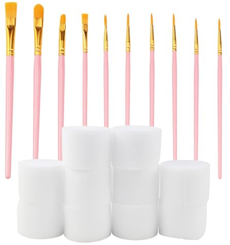 10 Stück Schminkpinsel Acrylfarben Pinsel für Körperbemalung Anfänger und Gemälde Liebhaber Hochwertlg Malpinsel set mit 10 Schwamm für Faschings und Halloween Schminke