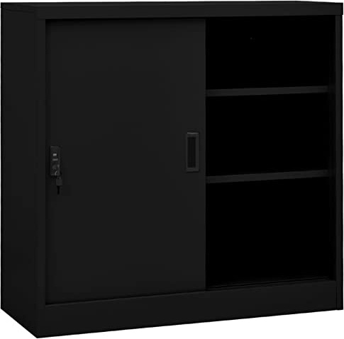 Capwee Meuble de Rangement Bureau Armoire de Bureau avec Porte coulissante Casier de Rangement Metal Armoire Metallique Armoire avec Serrure pour Bureau Salon Garage-Noir-90x40x90cm
