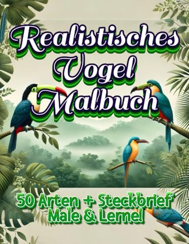 Realistisches Vogel Malbuch - 50 exotische Vogelarten mit Steckbrief: Malen & Lernen | Malbuch für Erwachsene | Entspannung und Meditation