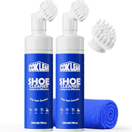 Coklean Sneaker Reiniger (200ml Großvolumen*2er Pack) Cleaner mit integrierter Bürste für Sneaker und Schuhe Professionelle Reinigung für alle Materialien (außer empfindliche Soft- u. Lackleder)