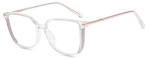 Firmoo Übergroße Blaulichtfilter Brille Entspiegelt Damen Herren Glitzer-Design Computer Brille ohne Sehstärke für Bildschirme, UV Blaufilter Schutzbrille Nerd