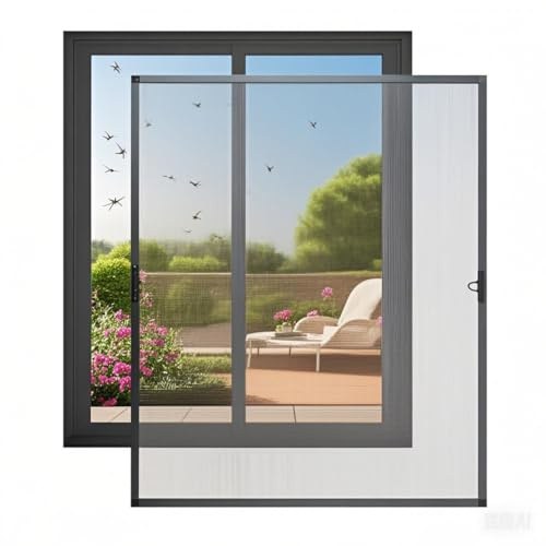 Randaco Insektenschutz Fenster mit Alu-Rahmen Fliegengitter ohne Bohren Fenster, Insektenschutzrahmen Spannrahmen Mückennetz Fenster 120x140cm, Anthrazit
