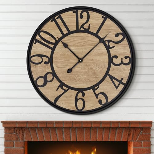 Maxstar Wanduhr Groß Ohne Tickgeräusche, Wanduhr 60 cm Modern Wohnzimmer, Leicht ablesbar, Batteriebetrieben, Retro-Vintage-Stil mit Metallrahmen, für Schlafzimmer Küche Büro Schule(Schwarz)